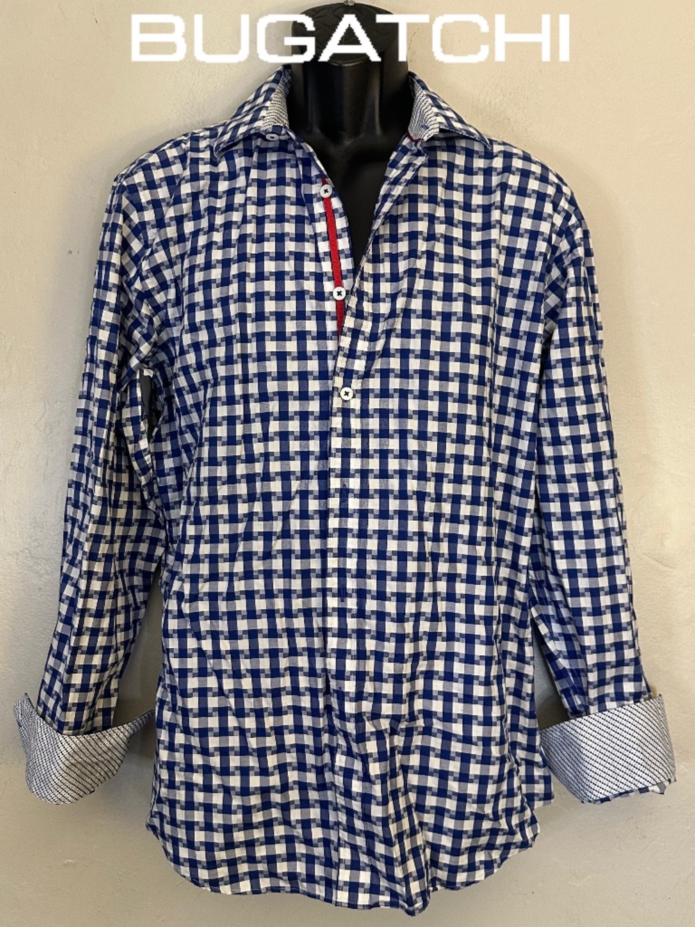 Bugatchi Contrast Long Sleeve Shirt Medium classic fit Gently worn 100% cotton